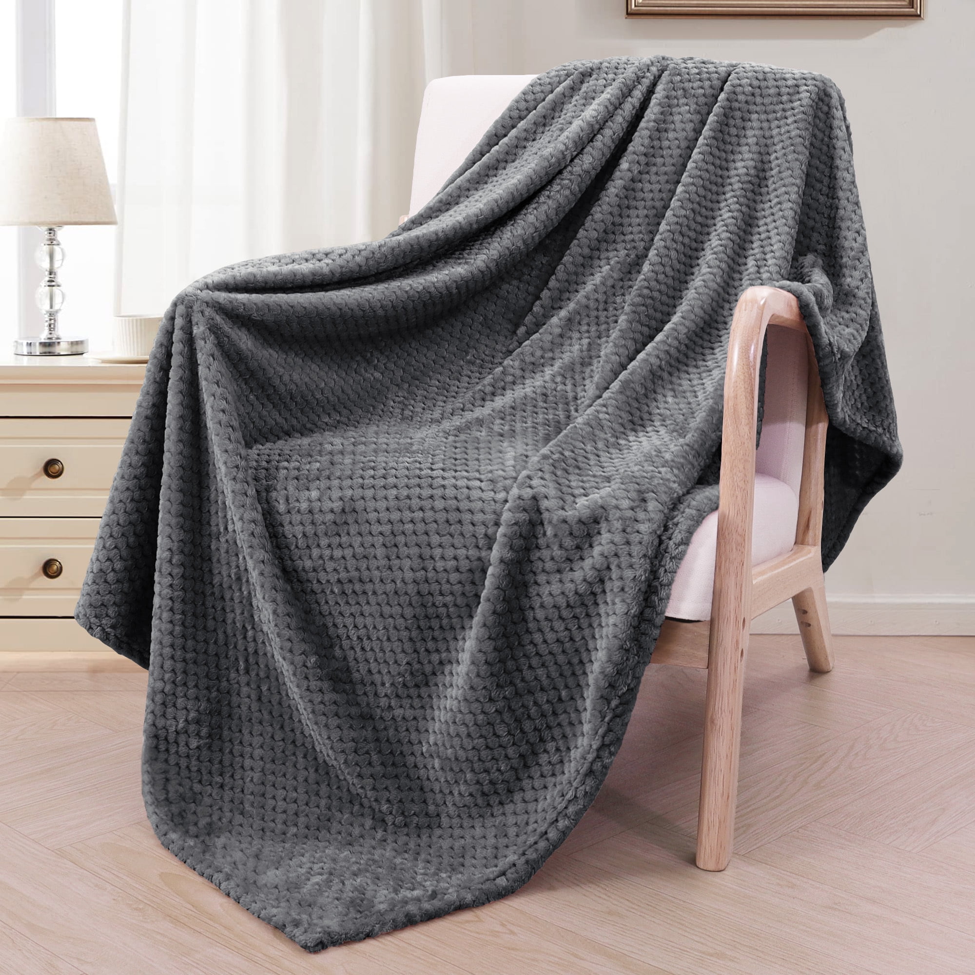 Exclusivo Mezcla Waffle Textured Extra Large Fleece Blanket Super Soft and Warm Throw Blanket for Couch Sofa and Bed Dark Grey 50x70 inches Cozy Fuzzy and Lightweight Shop 2024 Deals Walmart