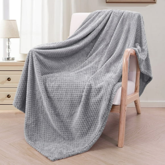 Exclusivo Mezcla Waffle Textured Extra Large Fleece Blanket, Super Soft and Warm Throw Blanket for Couch, Sofa and Bed (Light Grey, 50"x70")-Cozy, Fuzzy and Lightweight