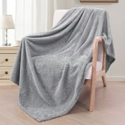 Exclusivo Mezcla Waffle Textured Extra Large Fleece Blanket, Super Soft and Warm Throw Blanket for Couch, Sofa and Bed (Light Grey, 50x70 inches)-Cozy, Fuzzy and Lightweight