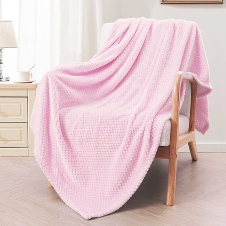 Exclusivo Mezcla Waffle Textured Extra Large Fleece Blanket, Super Soft and Warm Throw Blanket for Couch, Sofa and Bed (Light Pink, 50"x70")-Cozy, Fuzzy and Lightweight