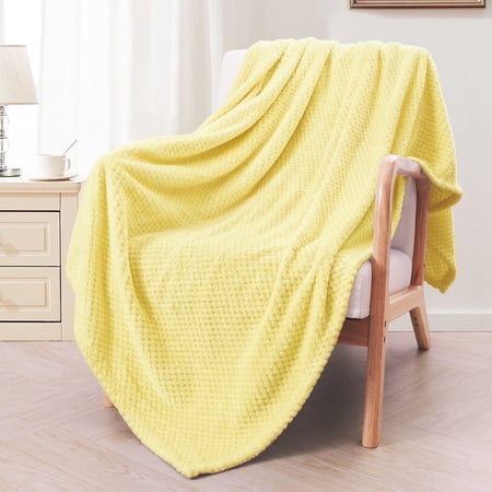 Exclusivo Mezcla Waffle Textured Extra Large Fleece Blanket, Super Soft and Warm Throw Blanket for Couch, Sofa and Bed (Light Yellow, 50"x70")-Cozy, Fuzzy and Lightweight