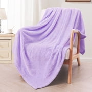 Exclusivo Mezcla Waffle Textured Extra Large Fleece Blanket, Super Soft and Warm Throw Blanket for Couch, Sofa and Bed (Lilac Purple, 50"x70")-Cozy, Fuzzy and Lightweight