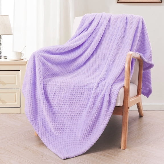 Exclusivo Mezcla Waffle Textured Extra Large Fleece Blanket, Super Soft and Warm Throw Blanket for Couch, Sofa and Bed (Lilac Purple, 50"x70")-Cozy, Fuzzy and Lightweight