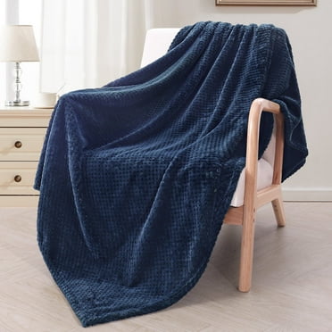 Exclusivo Mezcla Waffle Textured Extra Large Fleece Blanket, Super Soft and Warm Throw Blanket for Couch, Sofa and Bed (Navy Blue, 50"x70")-Cozy, Fuzzy and Lightweight