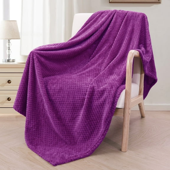 Exclusivo Mezcla Waffle Textured Extra Large Fleece Blanket, Super Soft and Warm Throw Blanket for Couch, Sofa and Bed (Purple, 50"x70")-Cozy, Fuzzy and Lightweight