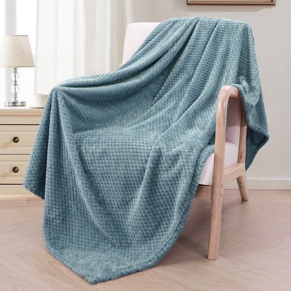 Exclusivo Mezcla Waffle Textured Extra Large Fleece Blanket, Super Soft and Warm Throw Blanket for Couch, Sofa and Bed (Slate Blue, 50"x70")-Cozy, Fuzzy and Lightweight