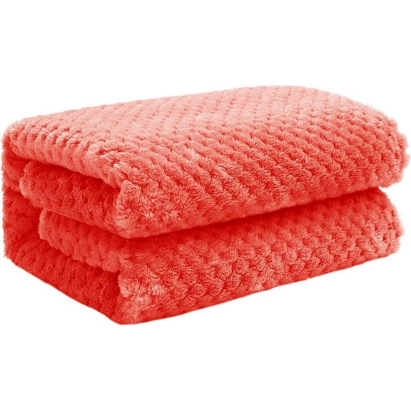 Exclusivo Mezcla Waffle Textured Fleece Blanket, Super Soft and Warm Throw Blanket for Couch, Sofa and Bed (Coral Orange, 40"x50")-Cozy, Fuzzy and Lightweight