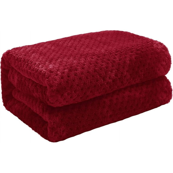 Exclusivo Mezcla Waffle Textured Fleece Blanket, Super Soft and Warm Throw Blanket for Couch, Sofa and Bed (Deep Red, 40"x50")-Cozy, Fuzzy and Lightweight