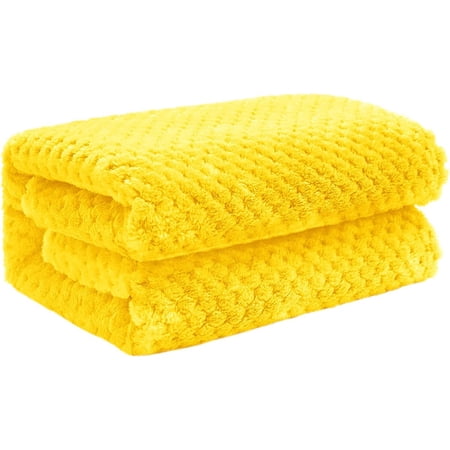 Exclusivo Mezcla Waffle Textured Fleece Blanket, Super Soft and Warm Throw Blanket for Couch, Sofa and Bed (Vibrant Yellow, 40"x50")-Cozy, Fuzzy and Lightweight