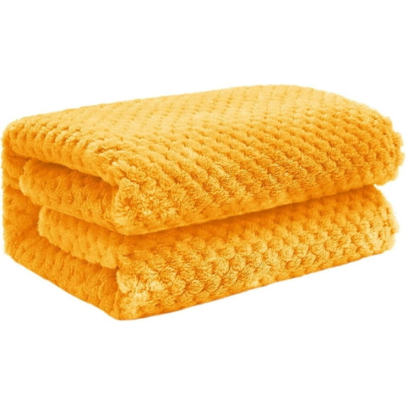 Exclusivo Mezcla Waffle Textured Fleece Blanket, Super Soft and Warm Throw Blanket for Couch, Sofa and Bed (Mustard Yellow, 40"x50")-Cozy, Fuzzy and Lightweight