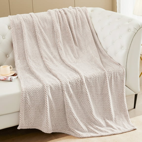 Exclusivo Mezcla Waffle Textured Mixed Camel Fleece Blanket, Super Soft and Warm 50"x70" Throw Blanket for Couch, Cozy, Fuzzy and Lightweight
