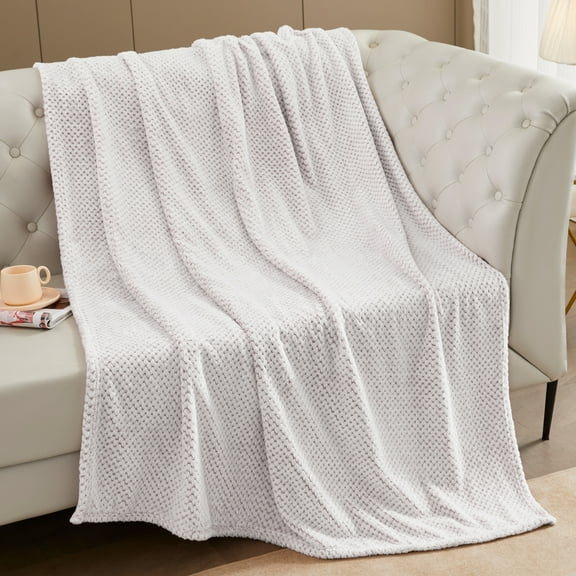 Exclusivo Mezcla Waffle Textured Mixed Light Grey Fleece Blanket, Super Soft and Warm 50"x70" Throw Blanket for Couch, Cozy, Fuzzy and Lightweight