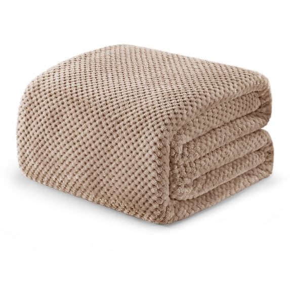 Exclusivo Mezcla Waffle Textured Soft Fleece Blanket, King Size Bed Blanket, Cozy Warm and Lightweight (Camel, 90"x104")