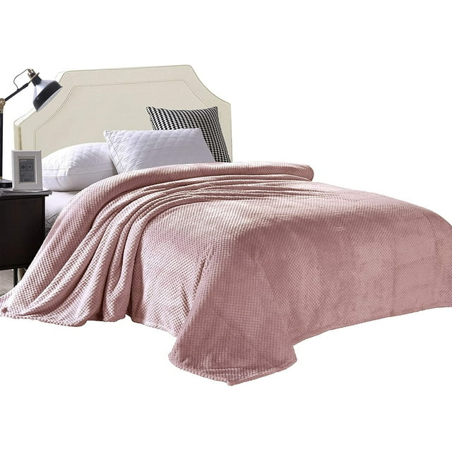 Exclusivo Mezcla Waffle Fleece King Size Blanket, Lightweight Throw (Dusty Pink, 90x104