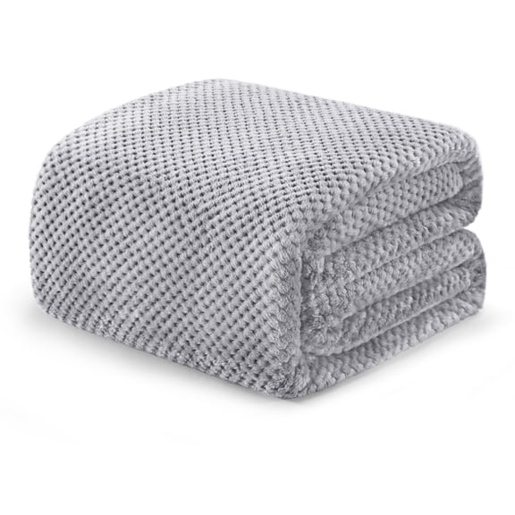 Exclusivo Mezcla Waffle Textured Soft Fleece Blanket, King Size Bed Blanket, Cozy Warm and Lightweight (Light Grey, 90"x104")