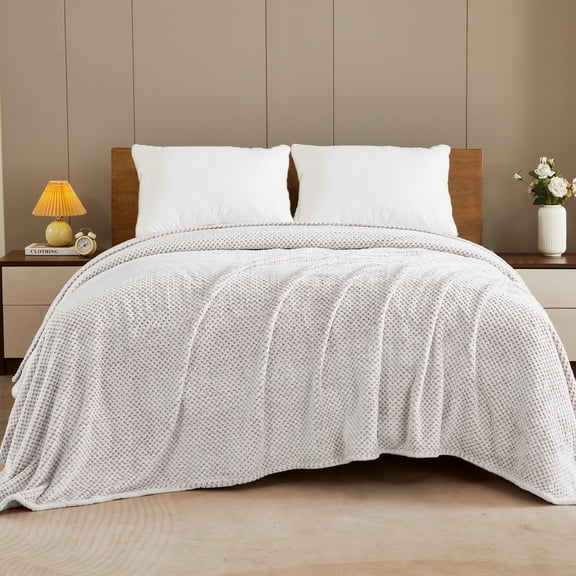 Exclusivo Mezcla Waffle Textured Soft Fleece Blanket, King Size Bed Blanket, Cozy Warm and Lightweight (Mixed Light Grey, 90"x104")