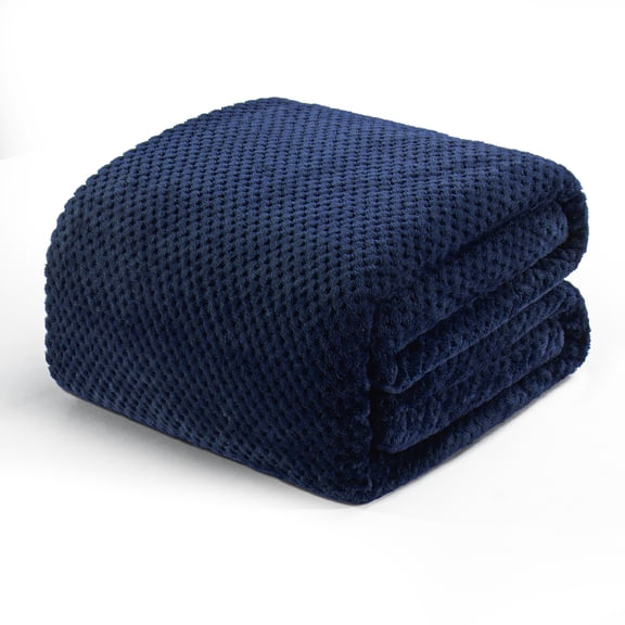 Exclusivo Mezcla Waffle Textured Soft Fleece Blanket, King Size Bed Blanket, Cozy Warm and Lightweight (Navy Blue, 90"x104")