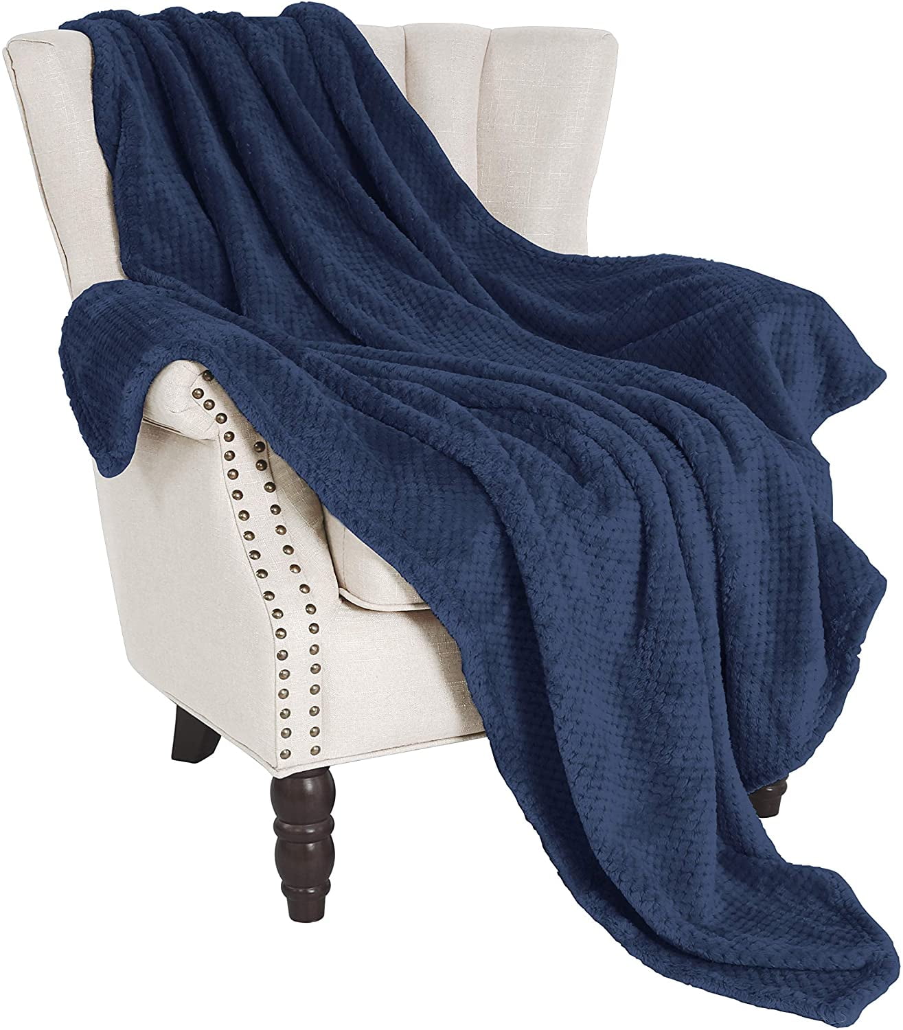Exclusivo Mezcla Waffle Textured Soft Fleece Blanket, Large Throw Blanket(Navy Blue, 50 x 70 inches)- Cozy, Warm and Lightweight