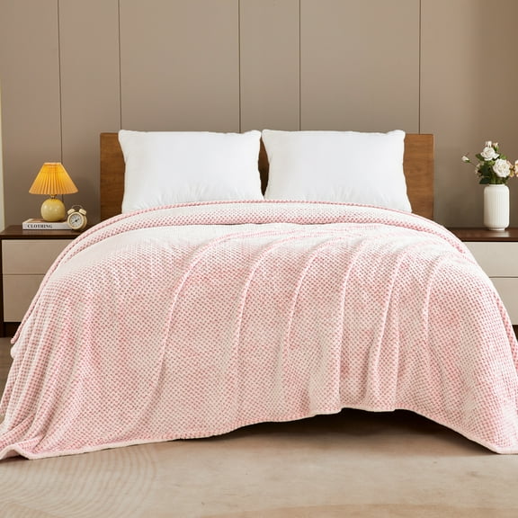 Exclusivo Mezcla Waffle Textured Soft Fleece Blanket, Queen Size Bed Blanket, Cozy Warm and Lightweight (Mixed Pink, 90"x90")