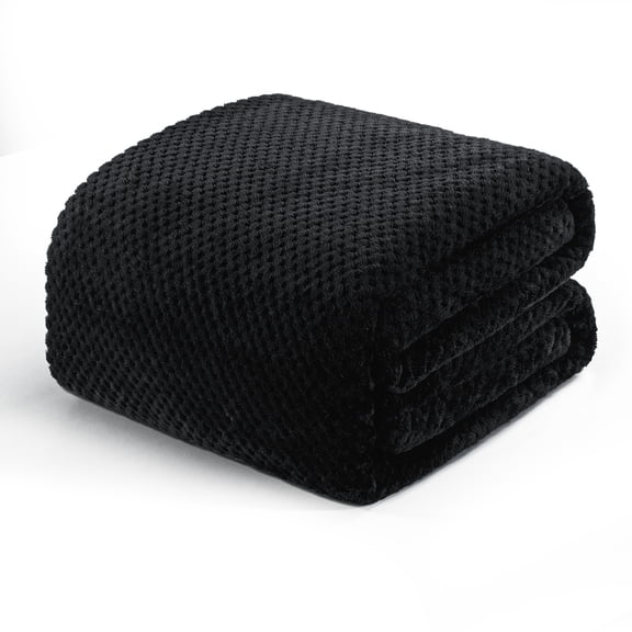Exclusivo Mezcla Waffle Textured Soft Fleece Blanket, Twin/Twin XL Size Bed Blanket, Cozy Warm and Lightweight (Black, 90"x66")