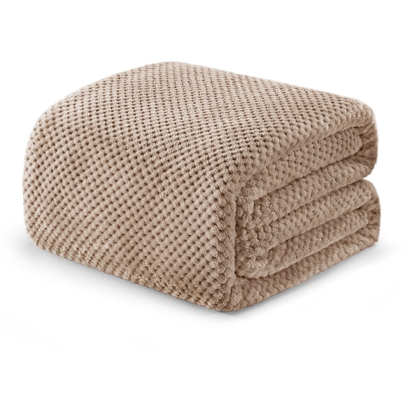 Exclusivo Mezcla Waffle Textured Soft Fleece Blanket, Twin/Twin XL Size Bed Blanket, Cozy Warm and Lightweight (Camel, 90"x66")