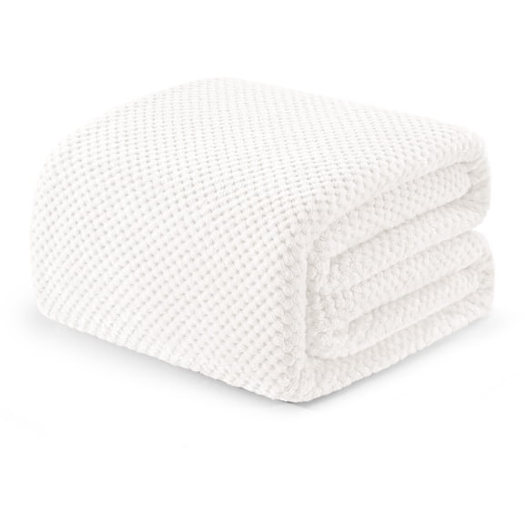 Exclusivo Mezcla Waffle Textured Soft Fleece Blanket, Twin/Twin XL Size Bed Blanket, Cozy Warm and Lightweight (Pure White, 90"x66")