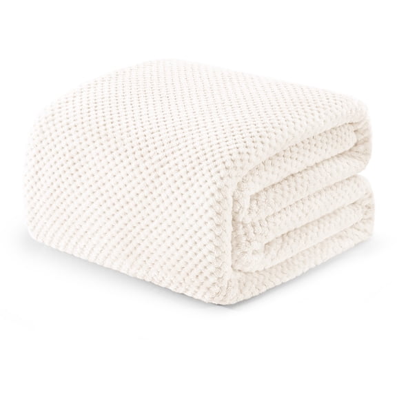 Exclusivo Mezcla Waffle Textured Soft Fleece Blanket, Twin/Twin XL Size Bed Blanket, Cozy Warm and Lightweight (White, 90"x66")