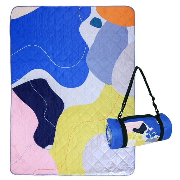 Exclusivo Mezcla Waterproof Picnic Blankets 3-Layer 60"x 80" Large Sandproof Beach Blanket Foldable Outdoor Blanket for Camping on Grass Picnic Mat, Abstract Yellow