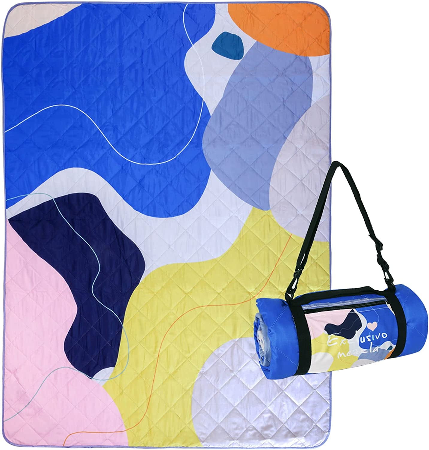 Abstract Yellow Waterproof 60x80 Inch Picnic Blanket with Adjustable Strap