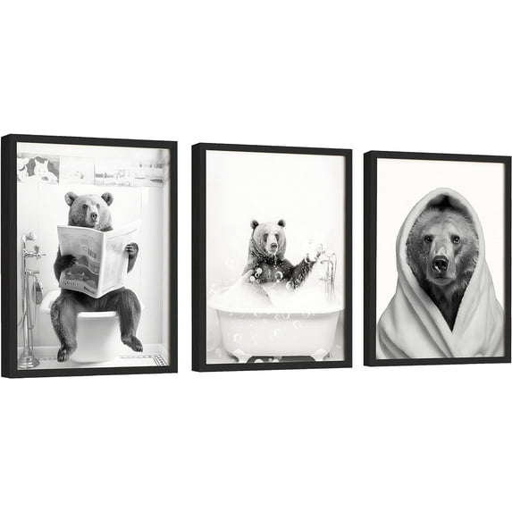 Excool Club Bear Bathroom Decor Wall Art, 12x16 Funny Bear In Bathtub Print