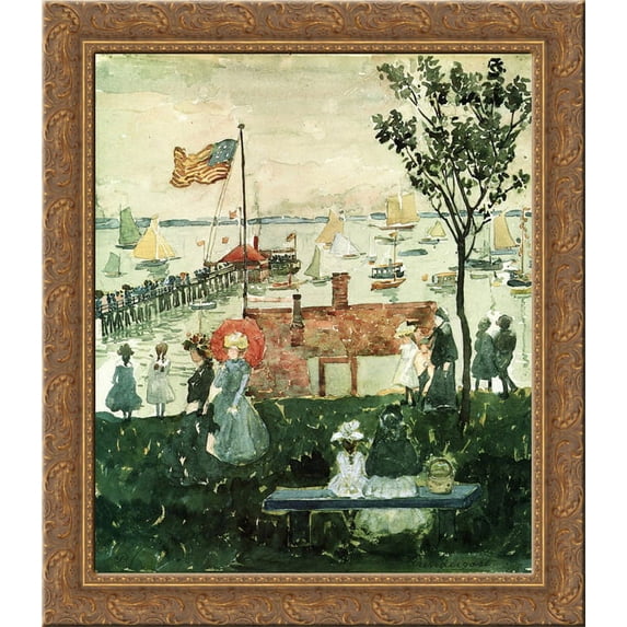 Excursionists, Nahant 20x20 Gold Ornate Wood Framed Canvas Art by Prendergast, Maurice