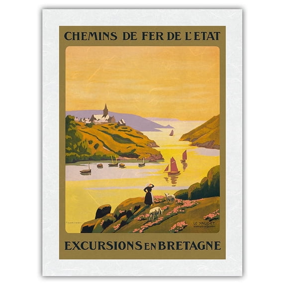 Excursions to Brittany - Chemins de fer de l'État (French State Railways) - Vintage Travel Poster by P. Ladureau c.1940s - Japanese Unryu Rice Paper Art Print 24 x 32 in