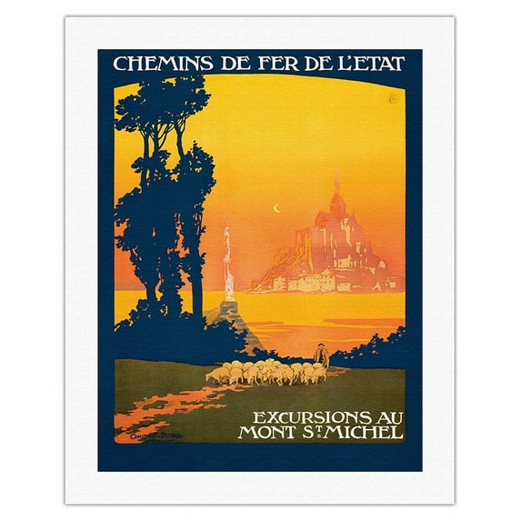 Excursions to Mont St. Michel France - French State Railways - Vintage Travel Poster by Léon Constant-Duval c.1930s - Fine Art Rolled Canvas Print 20in x 26in