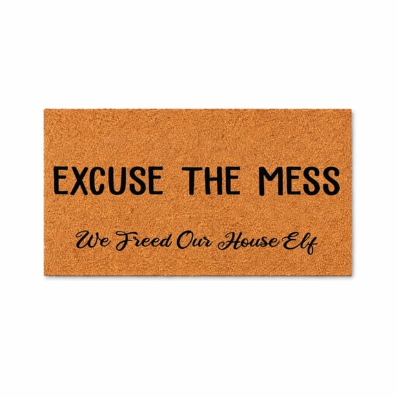 Excuse The Mess We Freed Our House Elf Doormat, Funny Welcome Entryway Door Mat, Novelty Outdoor Indoor Doormat (16x24 inches) WoodByStu 5926