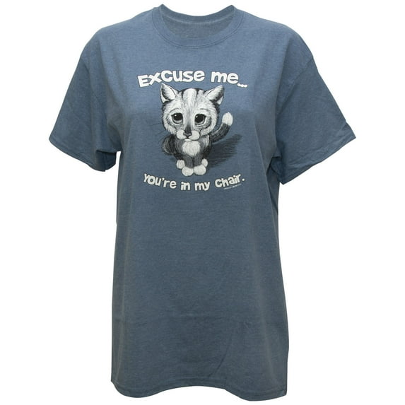 Excuse Me Your in My Chair Cat Humor Women's Graphic T-Shirt in Blue, 2XL