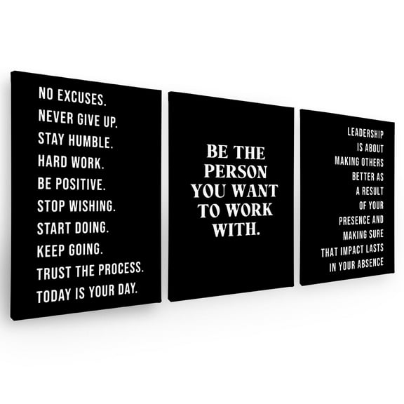 No Excuses Never Give Up Inspirational Workout Wall Art Decor Set Of 3, Motivational Print Framed Canvas Painting Artwork Home Gym Exercise Fitness Room Office Decor