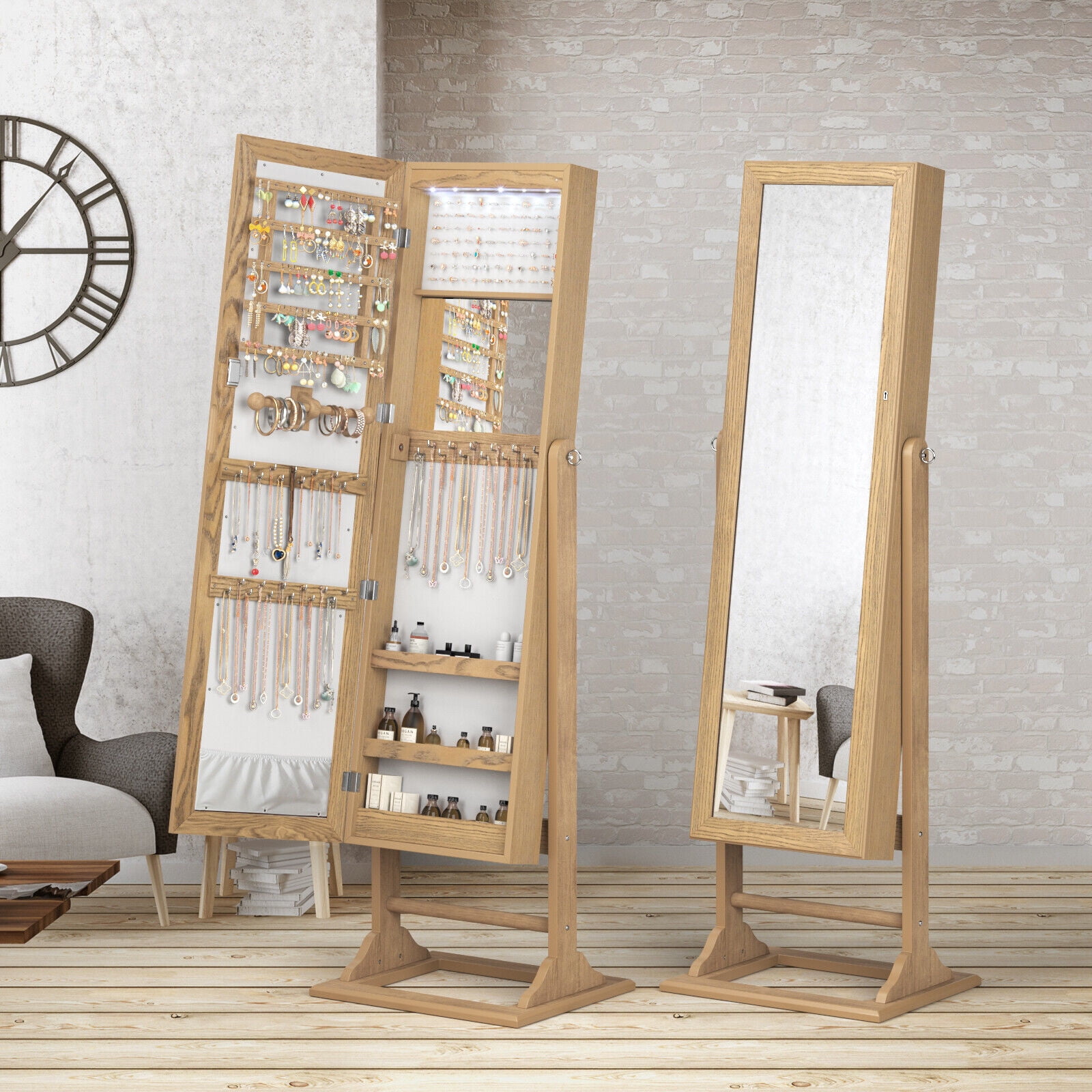 Exdeerjoy 6 LEDs Mirror Jewelry Standing Jewelry Armoire w