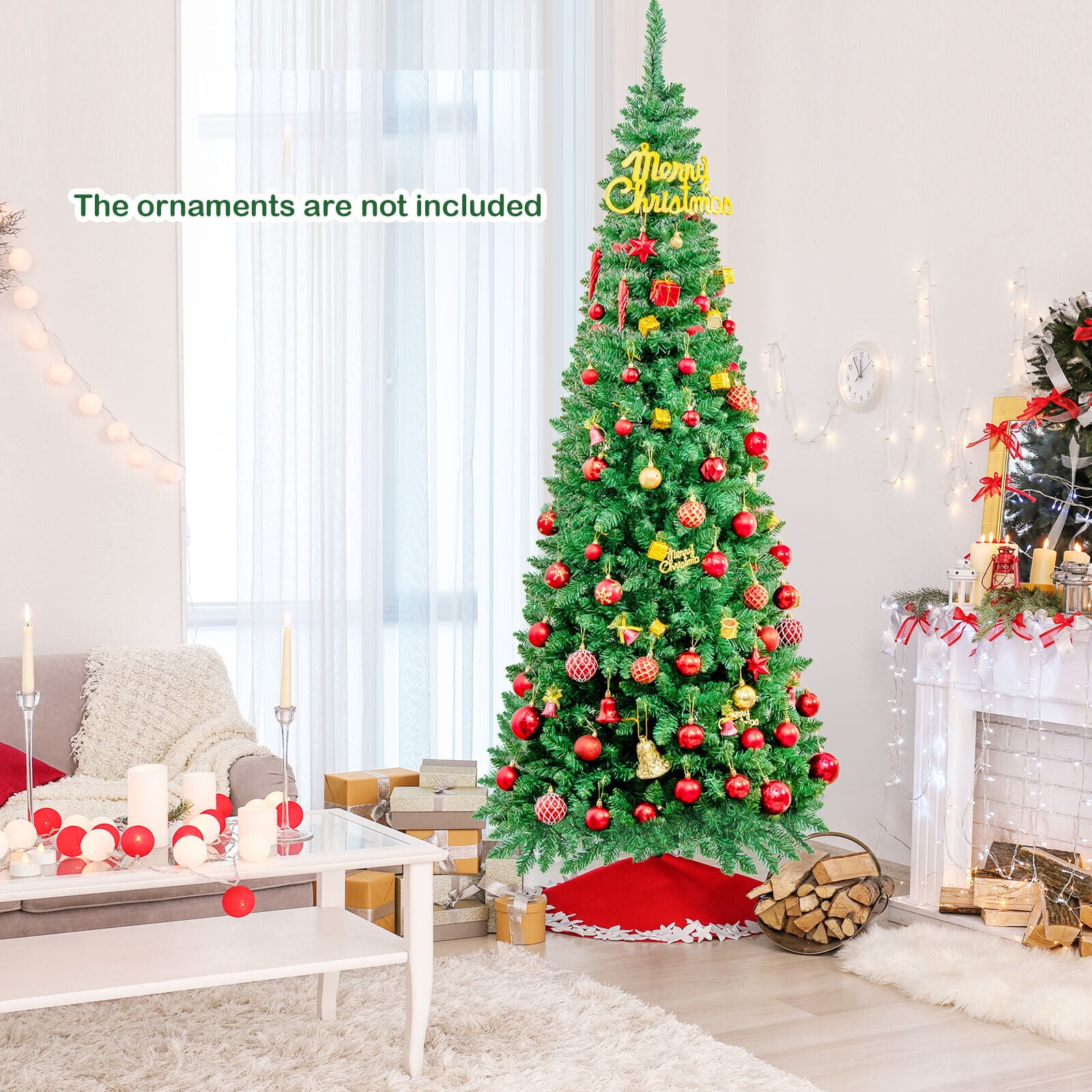 Exdeerjoy 7.5ft PreLit Hinged Artificial Pencil Christmas Tree with