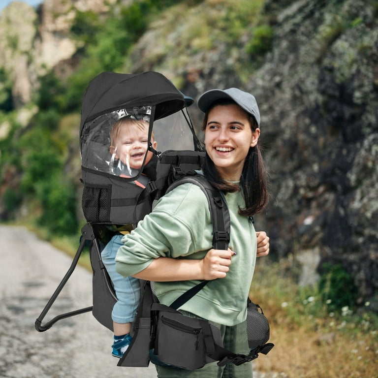 Exdeerjoy Hiking Baby Carrier Backpack Lightweight Toddler Backpack Carrier w Aluminum Frame Removable Sun Rain Hood Folding Changing Pad Black