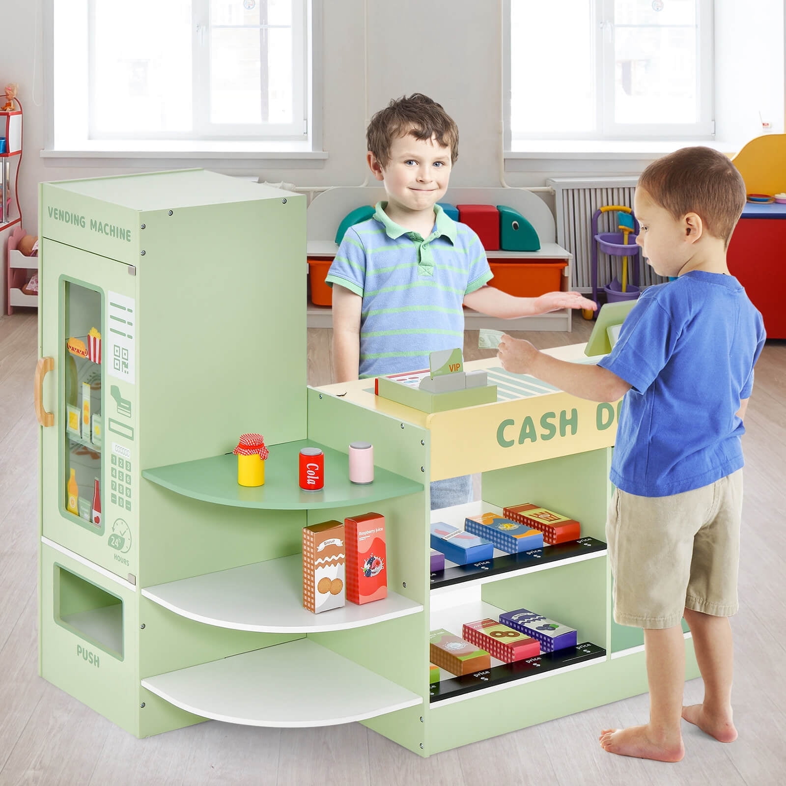Exdeerjoy Kids Pretend Play Grocery Store, Freestanding Wooden