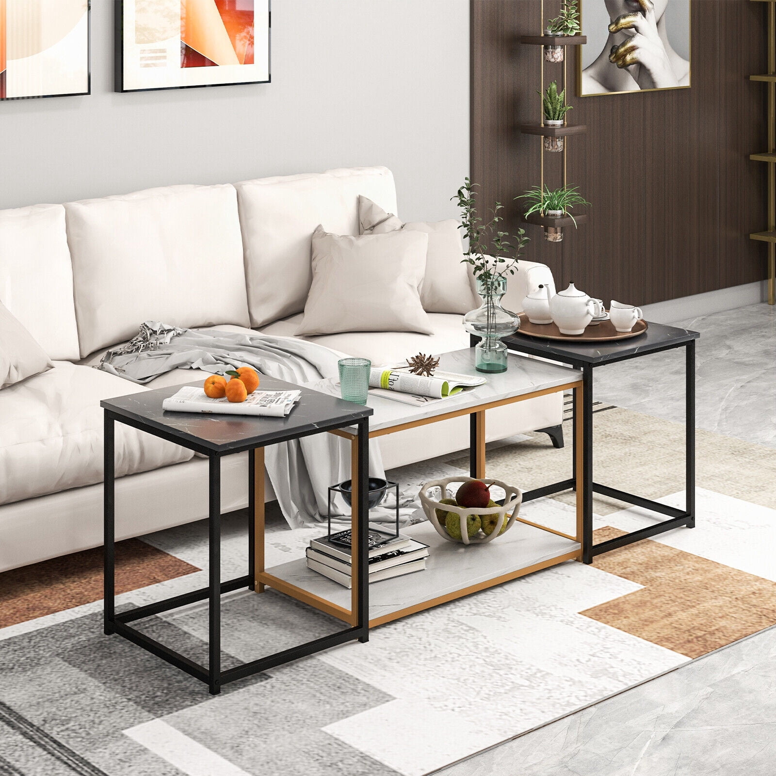 Exdeerjoy Nesting Table Set of 3, 3-Piece End Table with Faux Marble ...