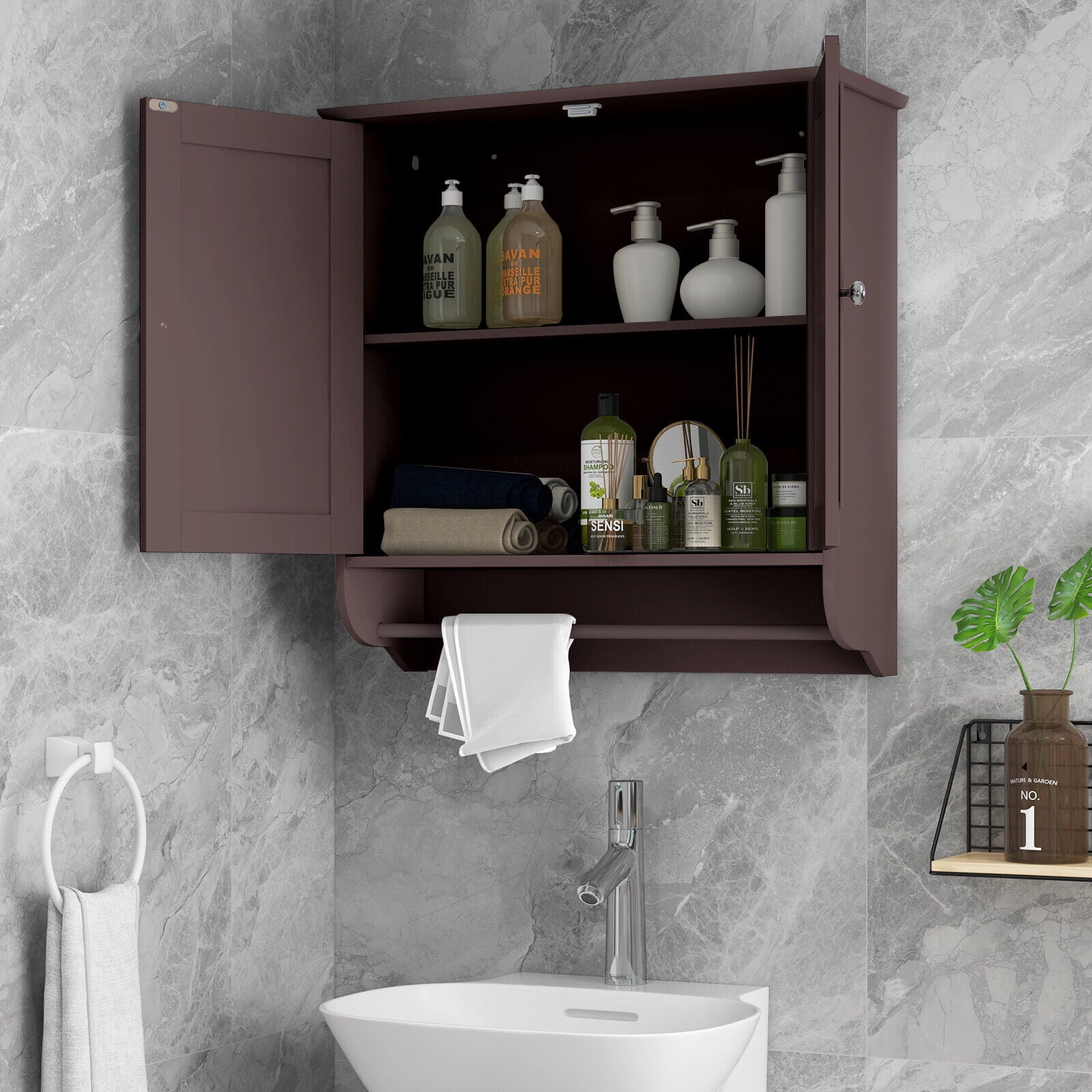 Exdeerjoy P2 MDF Brown 8" x 24" x 24" Bathroom Wall Cabinet, with 2 ...