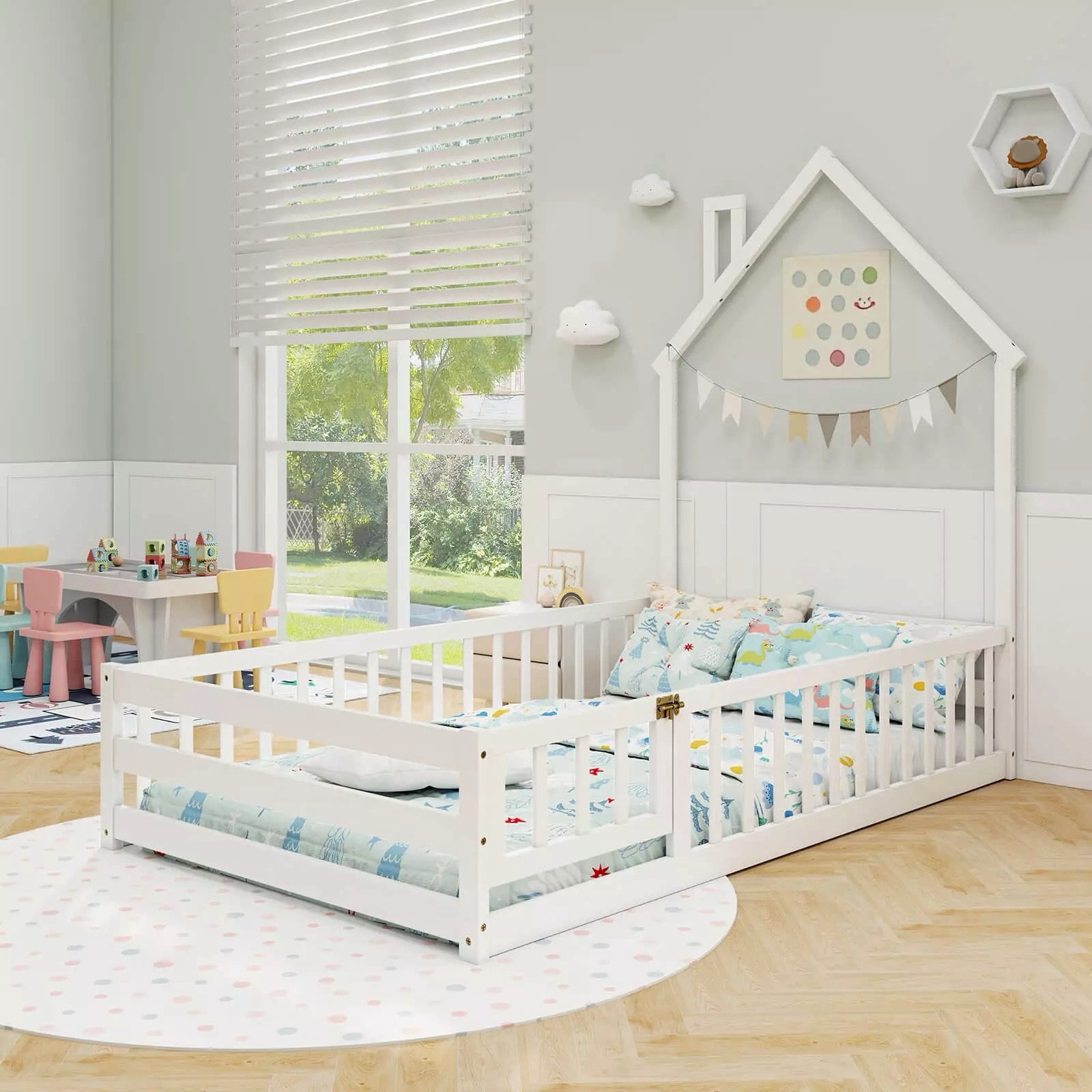 Exdeerjoy Twin Size Montessori Floor Bed for Toddler, House-Shaped Bed ...