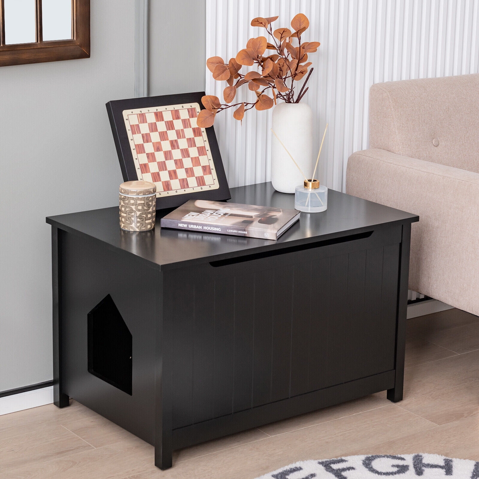 Exdeerjoy Wood Dog Cage with Double Doors & Removable Tray, AntiChew Dog Crate, Furniture Style