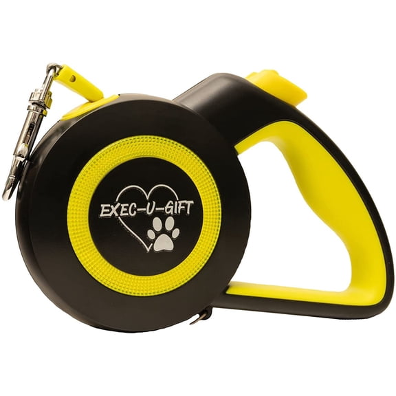 Exec-U-Gift Heavy Duty Retractable Dog Leash for Small to Large Dogs up to 88lbs with 5m/16ft Anti-Pull Strong Nylon Tape | 360° Tangle Free | Easy One Button Brake and Lock | Sturdy Handle