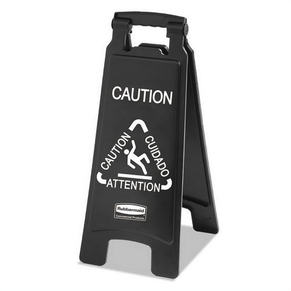Executive 2-Sided Multi-Lingual Caution Sign, Black/White, 10.9 x 26.1 | Bundle of 5