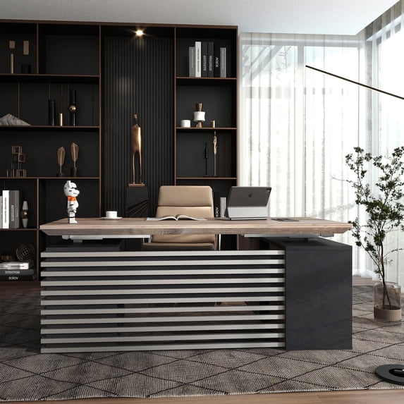 78.74inch Adjustable Height L Shaped Executive Desk with Left Return Cabinets