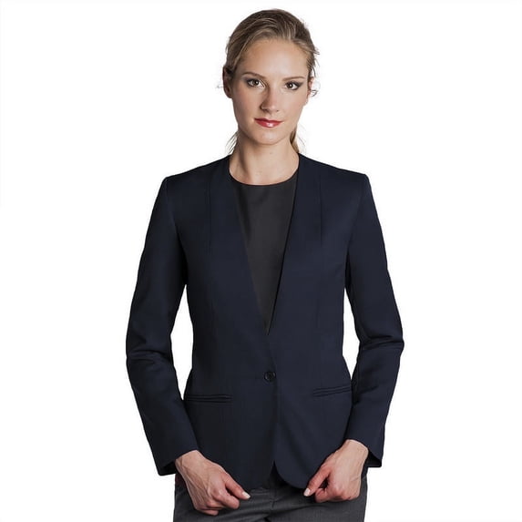 Executive Apparel 2053 Women's EasyWear Collarless Cardigan Blazer-Navy-4-Tall