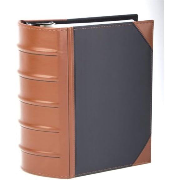 Executive Binder, English Leather 2 Tone with Stitching and Ribbed Spine, Holds 625 8.5x11 Sheets - Professional Binder Organizer for Office, Library, Home, Black (3" inch, 1PK)