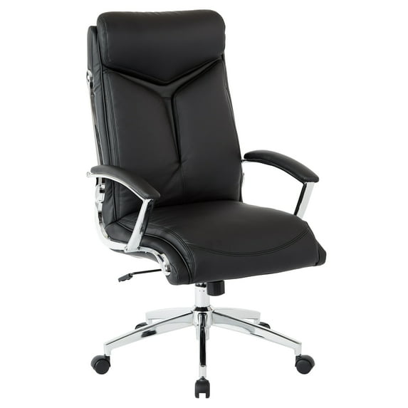 Executive Black Faux Leather High Back Chair with Padded Arms and Chrome Base